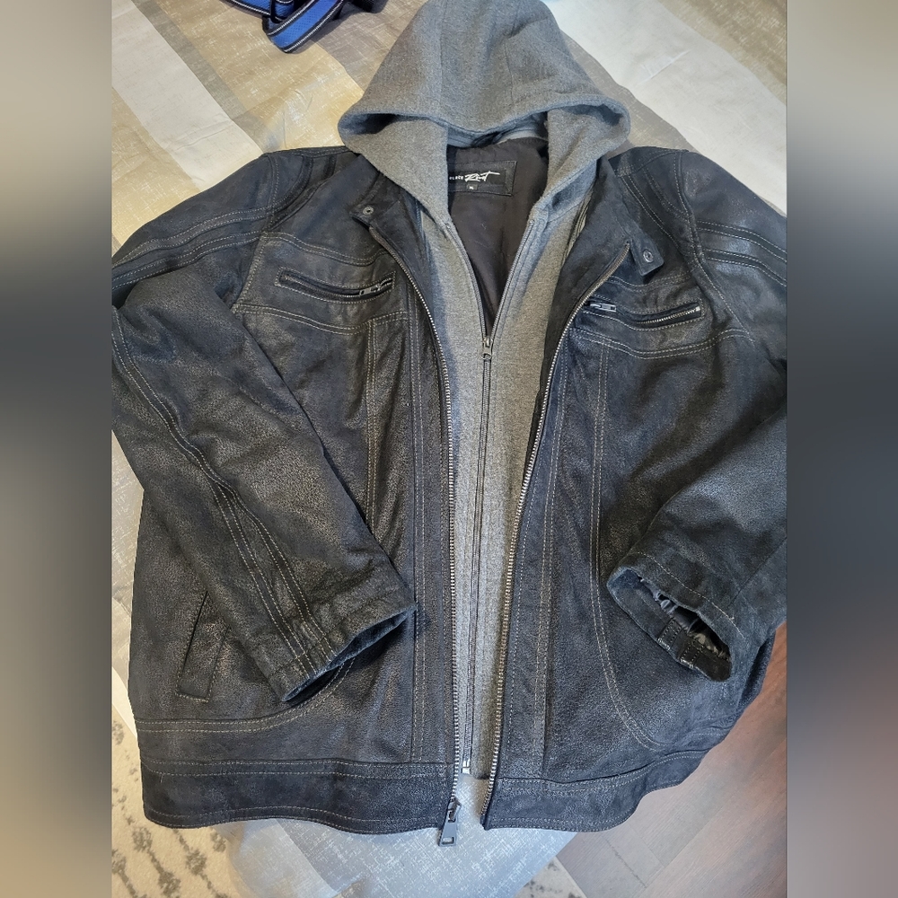 Mens Black Rivet leather coat size XL